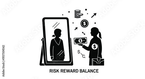 Risk reward balance concept with money and smartphone