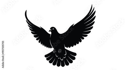 Black Dove Silhouette with Outstretched Wings Flying 1.