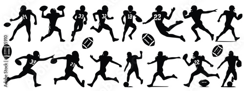 American football players running with ball kicking and tackling action sports figures