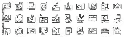 Architectural floor plan and house blueprint icons for construction and design
