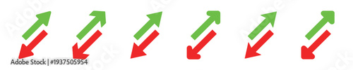 Arrows pointing up and down red and green symbols for growth decline progress and regression