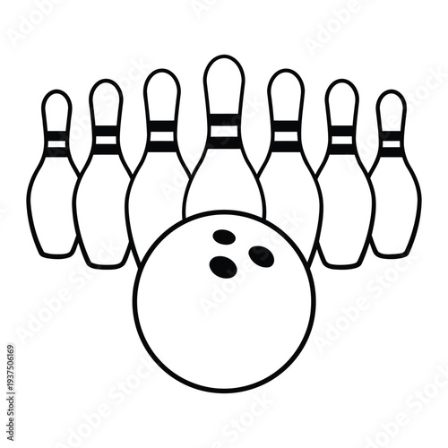 Bowling pins and ball on white background simple line art vector