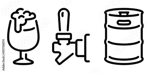 Beer icons for brewing and serving beverages