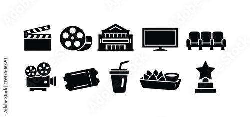 Cinema and entertainment icons set for moviegoers