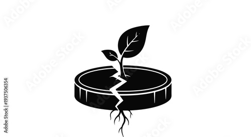 black coin with growing plant sprout