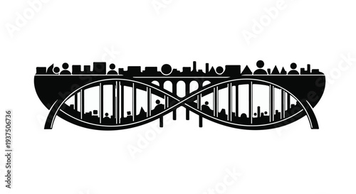 DNA double helix cityscape silhouette urban planning concept