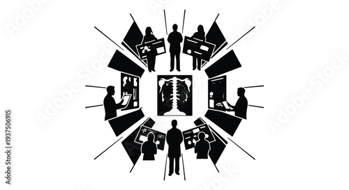 black silhouette people working office cubicles