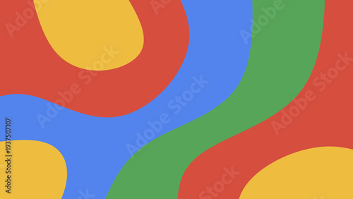 Abstract colorful fluid wave background. Red yellow green and blue primary color organic curve vector illustration. Playful kids education wallpaper theme. Minimalist multi colored amoeba texture.