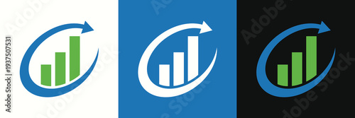 Financial growth chart with circular arrow, representing business progress and positive trends on various backgrounds, data analysis
