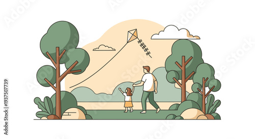 Thanks fathers day Father and Child Flying Kite in Park