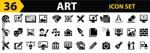 Art icon set with painting tools and creative symbols on white background