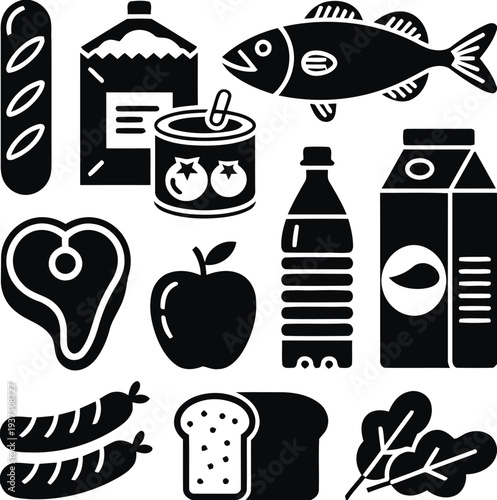 Assorted grocery food items vector illustration collection