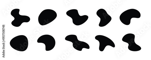 Assortment of amorphous blob shapes in black, representing organic fluid forms