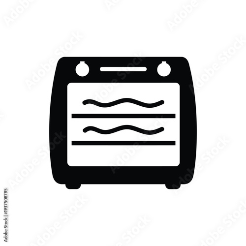 Compact countertop oven vector icon in a flat style representing a small kitchen appliance used for baking roasting or toasting various food items