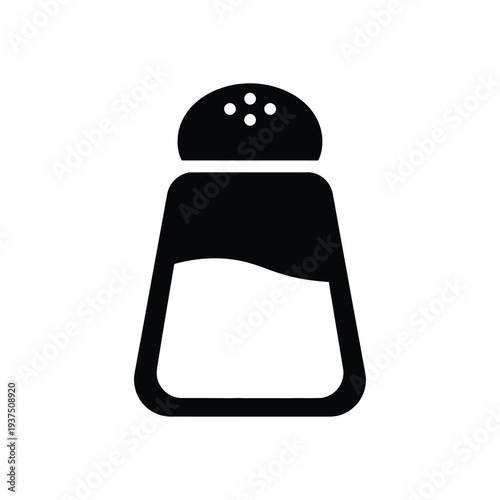 Salt shaker icon isolated on white background. Simple condiment dispenser symbol for seasoning. Black silhouette of spice container for kitchen and restaurant use. Table salt bottle design
