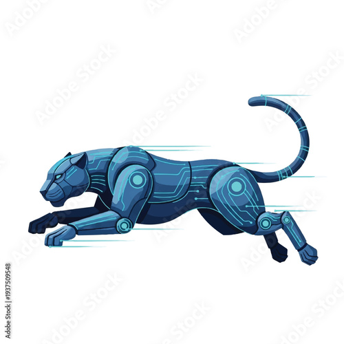 Futuristic Robotic Panther Running Illustration.