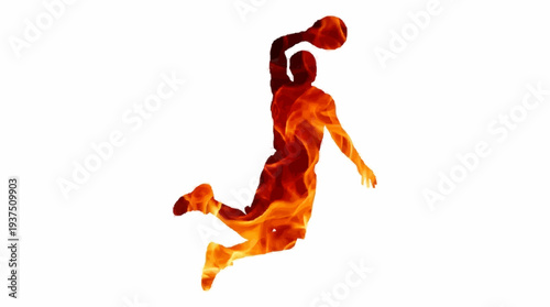 Fiery Basketball Player Silhouette Dunking with Ball - Dynamic Action Shot