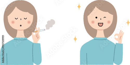 タバコを吸う女性と禁煙後の女性