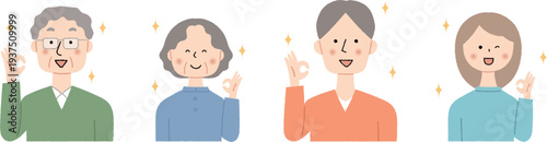オッケーサインをする男女のイラストセット