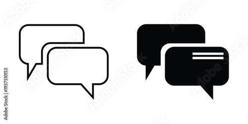 Chat speech bubble icon set. Message communication and dialogue symbols. Outline and solid vector icons.