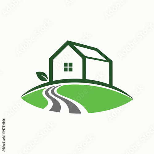 Green landscape with a house on a hill and winding road leading to it representing eco-friendly living sustainable development and natural environment for real estate