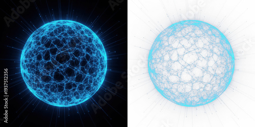 Obraz na płótnie Abstract AI Halo Sphere with Blue Radiating Mesh, Digital Intelligence Energy Fi