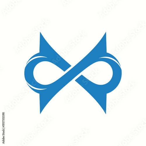 Infinite infinity loop logo with blue arrow tips for continuous movement and endless process concept representing eternal cycle and sustainable development in modern graphic design