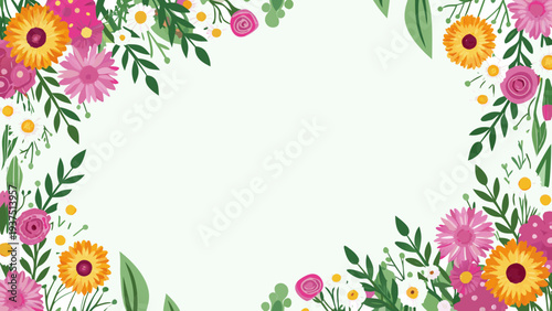Floral arrangement forming a decorative frame around a blank space