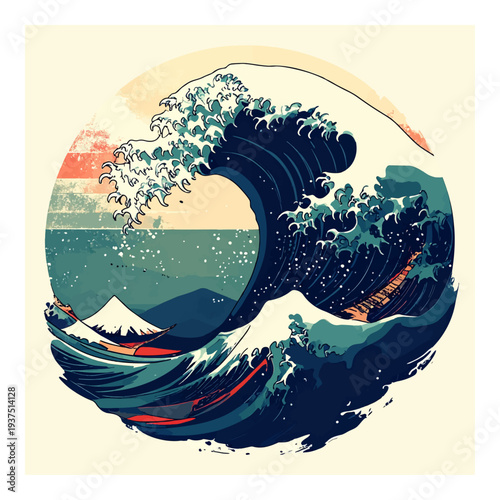 Large Ocean Wave Crashing Against Shore.