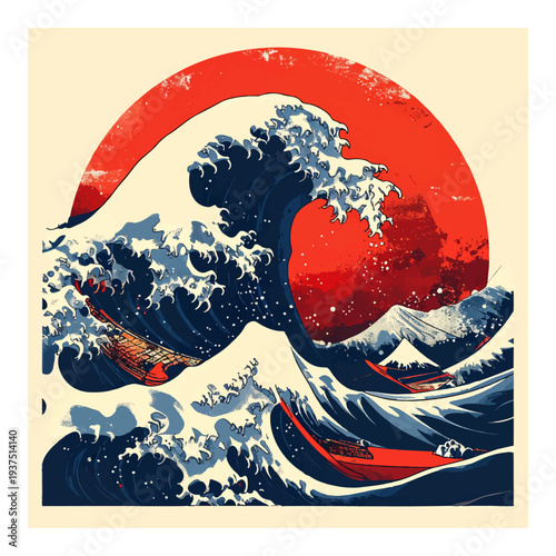 Large Ocean Wave Crashing Against Mountains.