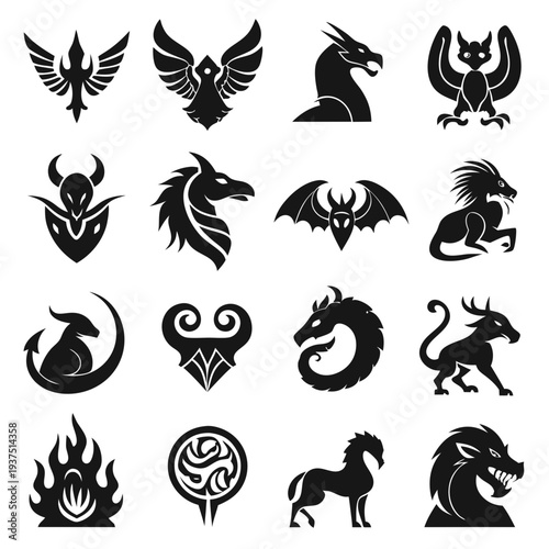 Mythical creatures emblems and symbols for design projects