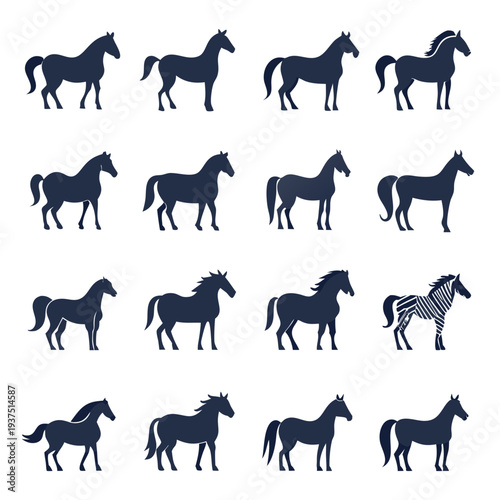 Silhouette horses collection in flat design on white background