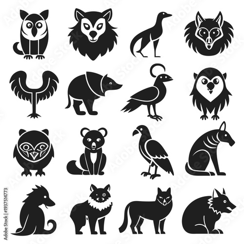 Collection of stylized black animal vector icons and symbols