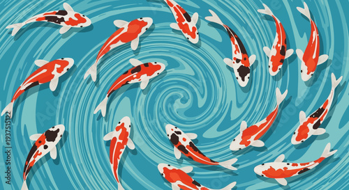 Koi Fish Swimming in Swirling Blue Water