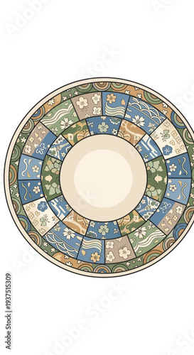 Decorative Plate with Geometric Mosaic Pattern