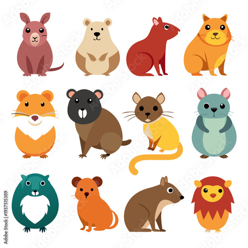 Collection of cartoon rodents in various colors and designs