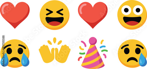 Colorful Emoji Expression Outline Icon Set Happy, Sad, Angry, Laughing, and Reaction Faces