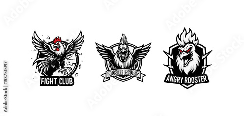 Set of Three Fierce Rooster Fight Club and Angry Rooster Esport Mascot Logos