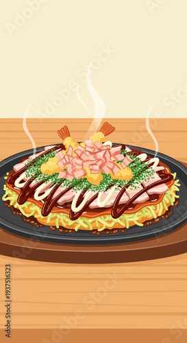 Okonomiyaki with Shrimp and Bacon