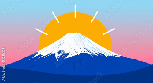 Mount Fuji Sunrise Minimalist Illustration