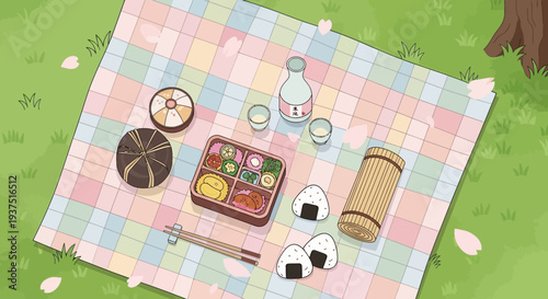 Japanese Picnic Bento Box and Sake