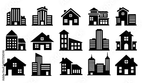 Real estate house and building silhouette icon collection