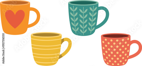 Decorative Coffee Mug Outline Icon Set Patterned Cups Collection