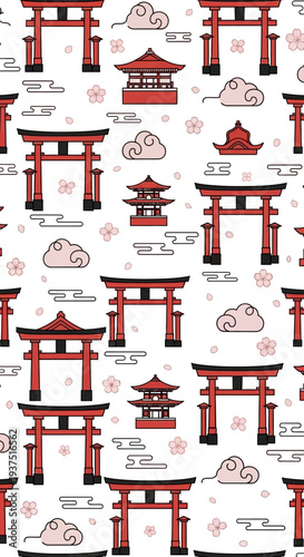 Japanese Torii Gates and Pagodas Pattern