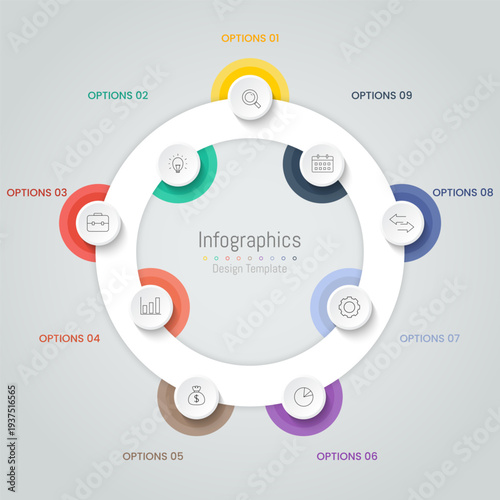 Infographic 9 options design elements for your business data. Vector Illustration.