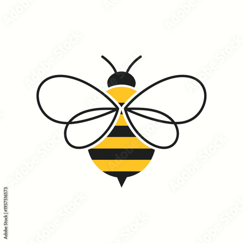 Minimalist honey bee logo design with yellow and black stripes and delicate wings for natural organic products and beekeeping agriculture branding in clean modern illustration style