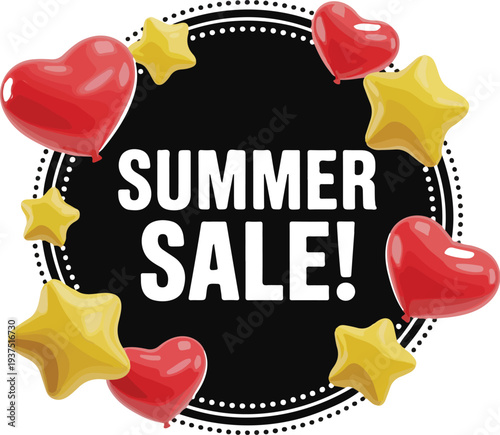 Summer Sale Circle Frame Icon SetPhoto Border, Discount Tag and Balloon Symb