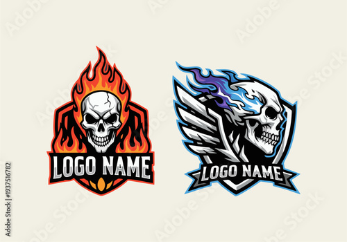 skull with red and blue fire logo mascot for esport logo