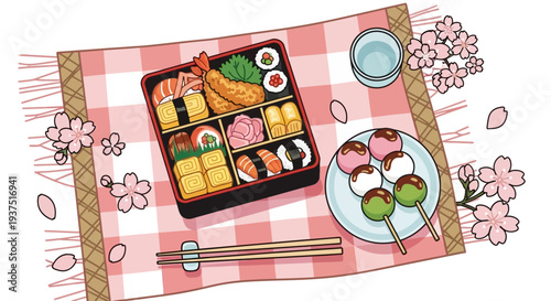 Japanese Bento Box Picnic with Cherry Blossoms