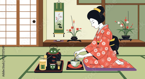 Japanese Woman Performing Tea Ceremony